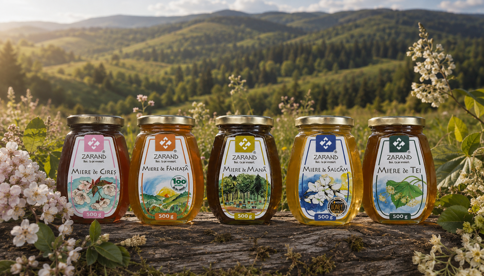 Sortimentele de miere Zarand în peisaj natural